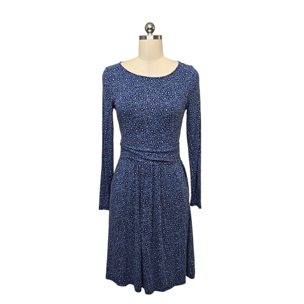 Boden Navy Blue Floral Long Sleeve Jersey Dress US 4P UK 8P J0493